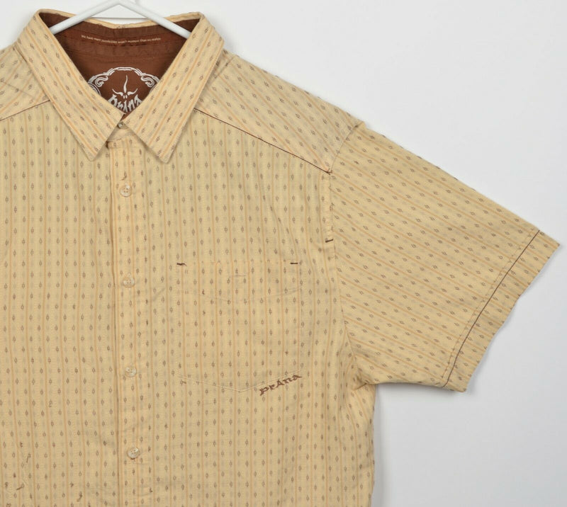 Prana Men's Large Yellow Geometric Organic Cotton Poly Blend Button-Front Shirt