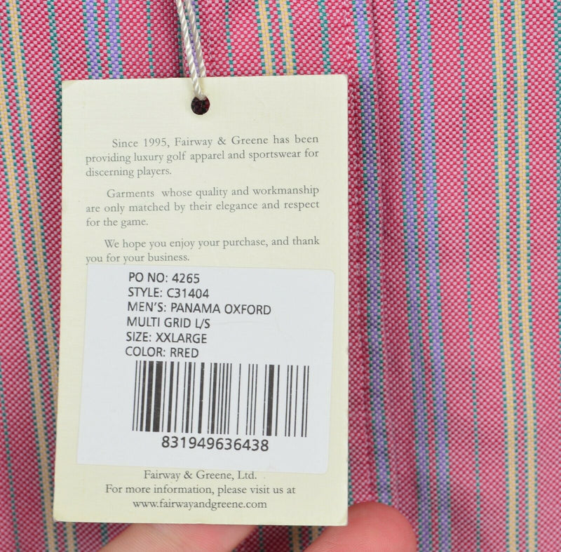 Fairway & Greene Men's 2XL Pink Striped Golf Panama Oxford Button-Down Shirt