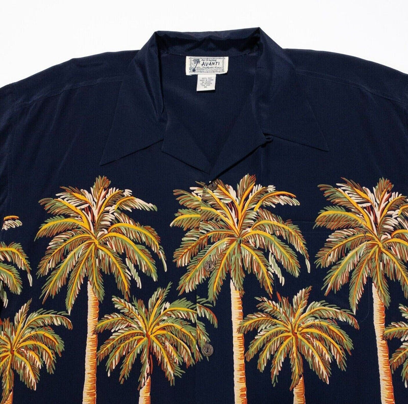 Avanti Silk Hawaiian Shirt XL Men's Palm Print Floral Navy Blue Aloha Camp