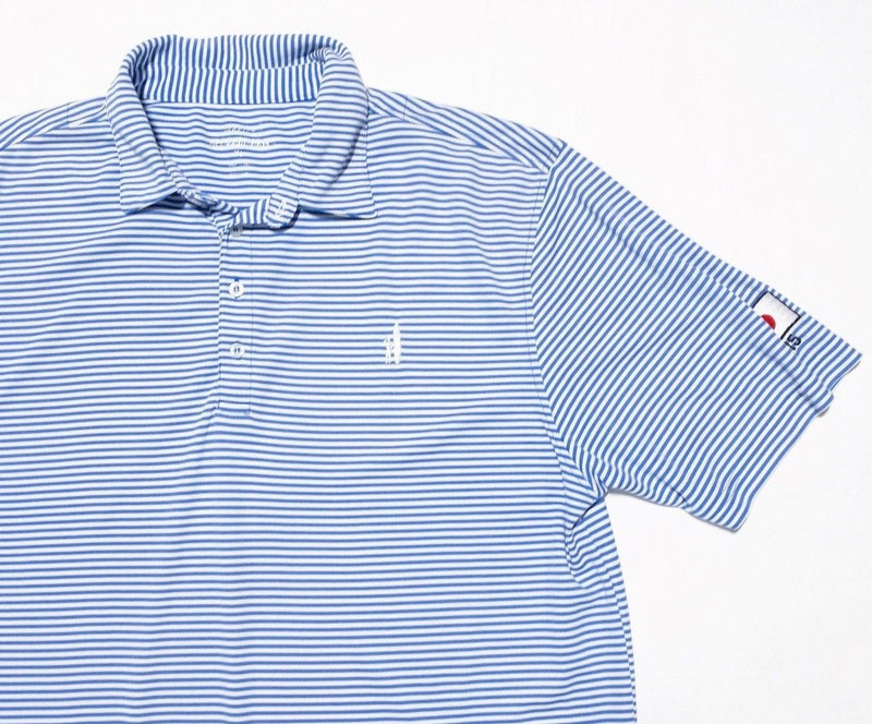 johnnie-O Prep-Formance XL Polo Men's Shirt Blue White Striped Wicking Japan