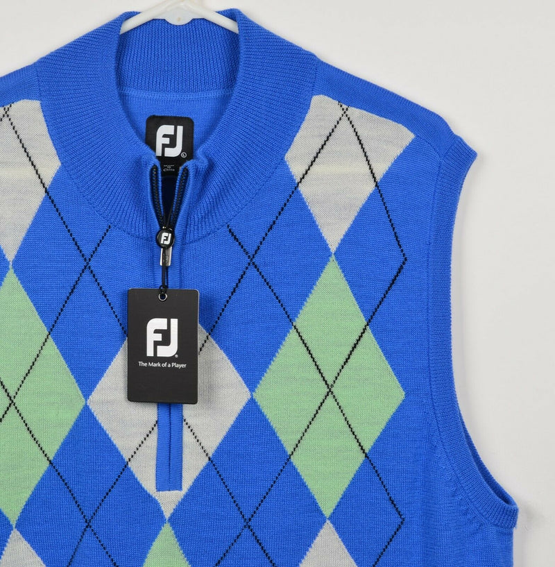 FootJoy Men's Large 100% Merino Wool Blue Argyle 1/4 Zip FJ Golf Sweater Vest