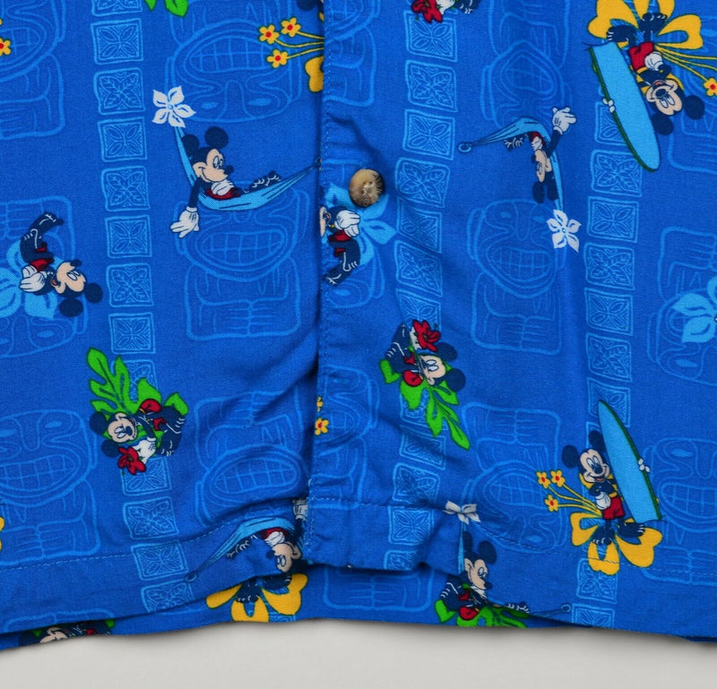 Disney Store Men's Sz Large Mickey Mouse Surfing Rayon Hawaiian Aloha Shirt