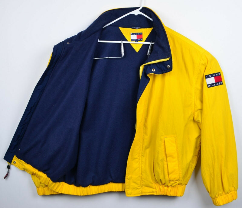 Vintage 90s Tommy Hilfiger Men's 2XL Yellow Fleece Lined Flag Logo Hooded Jacket