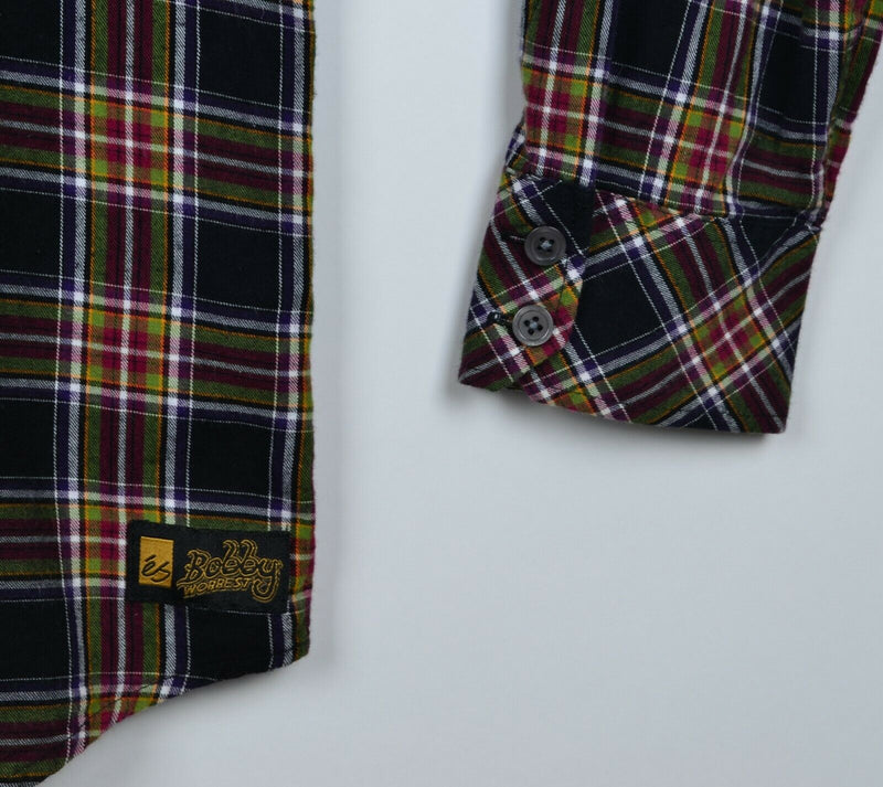 ES Bobby Worrest Men's Sz Medium Plaid Flip Cuff Skate Uptown Woven Shirt