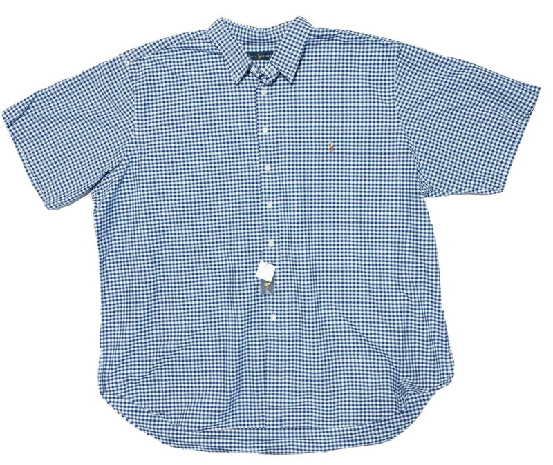 Polo Ralph Lauren 4XLT Shirt Men's Big & Tall Blue Gingham Check Short Sleeve