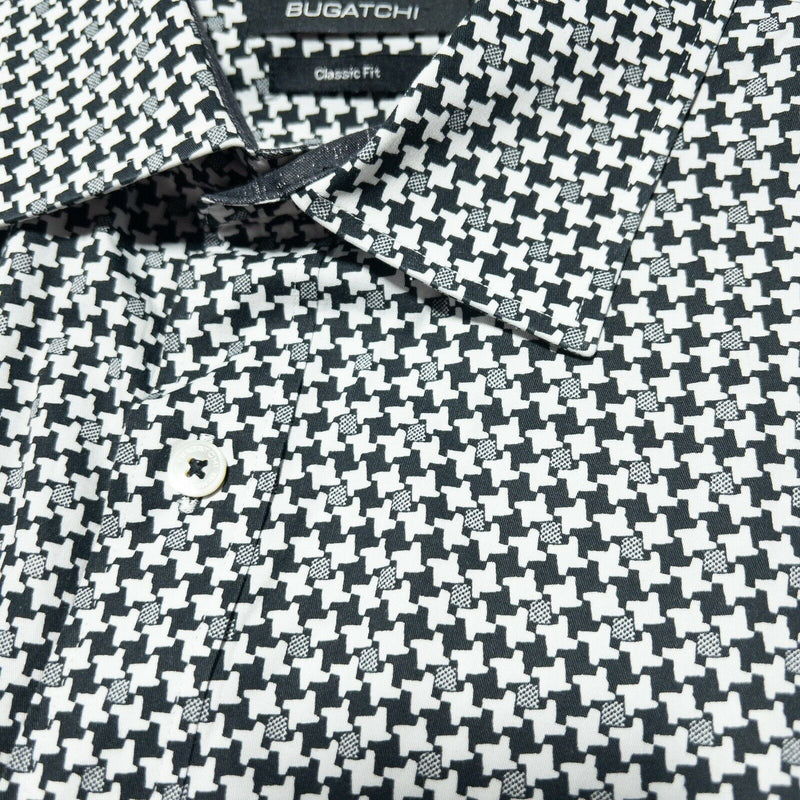 BUGATCHI Flip Cuff Black White Geometric Monochrome Shirt Men's 2XL?