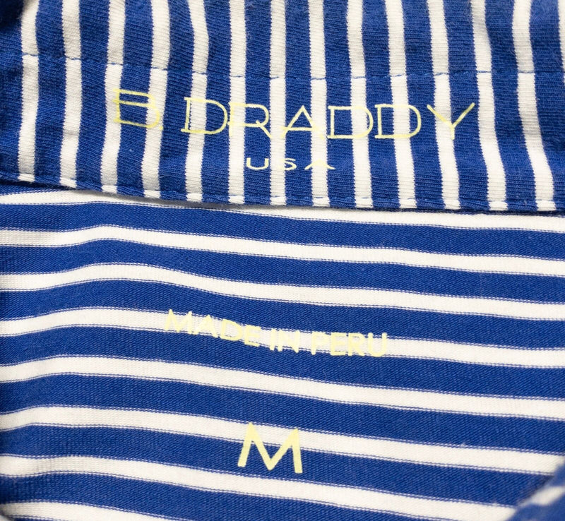 B. Draddy Golf Polo Shirt Men's Medium Milk Jug McArthur Blue Striped Pocket