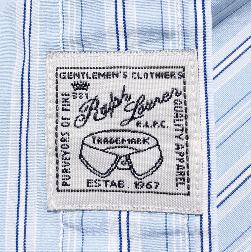 Polo Ralph Lauren Ivy Row Shirt Men Large Rounded Club Collar Blue Stripe Preppy