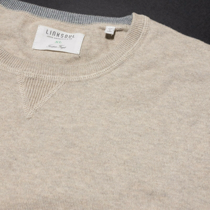 Linksoul Men's Cotton Cashmere Sweater Oatmeal Lightweight Elbow Pads Men's XL