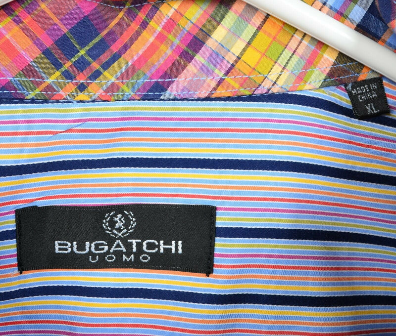 Bugatchi Uomo Men's XL Flip Cuff Pink Multicolor Striped Button-Front Shirt