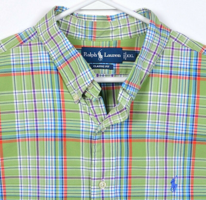 Polo Ralph Lauren Men's 2XL Classic Fit Green Plaid Pony S/S Button-Down Shirt