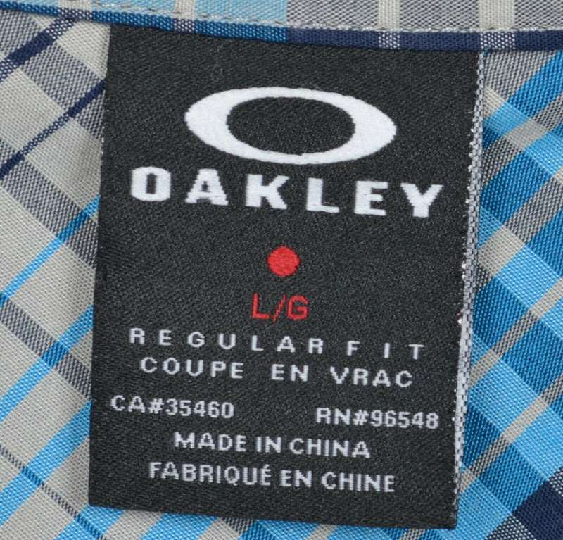 Oakley Men's Large Regular Fit Blue Gray Plaid Short Sleeve Button-Front Shirt