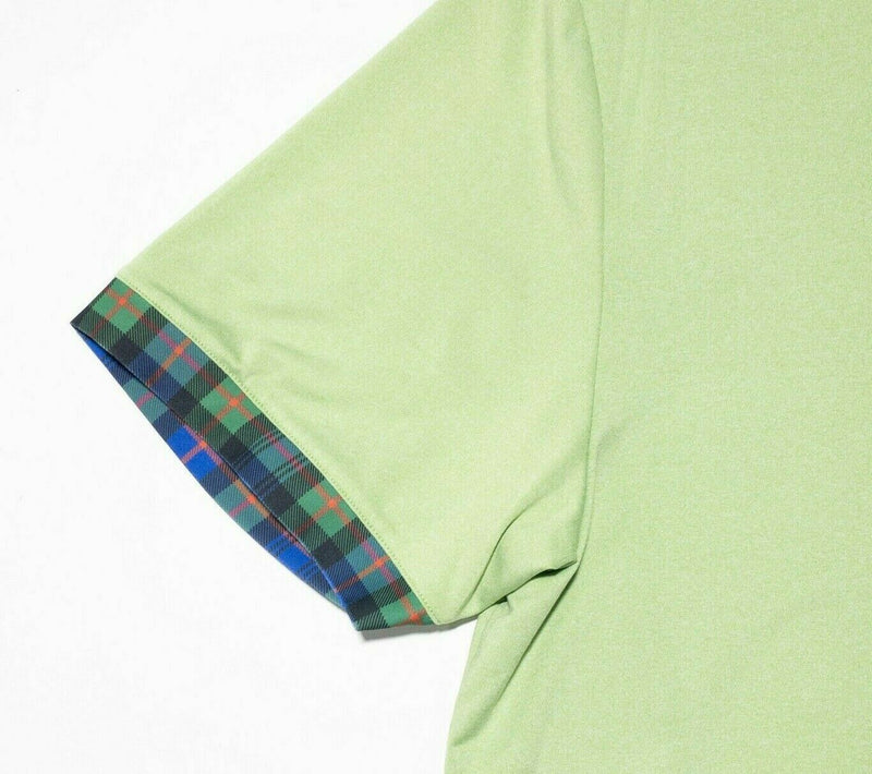 William Murray Golf Polo Large Men's Green Wicking Tartan Plaid Accent Stretch