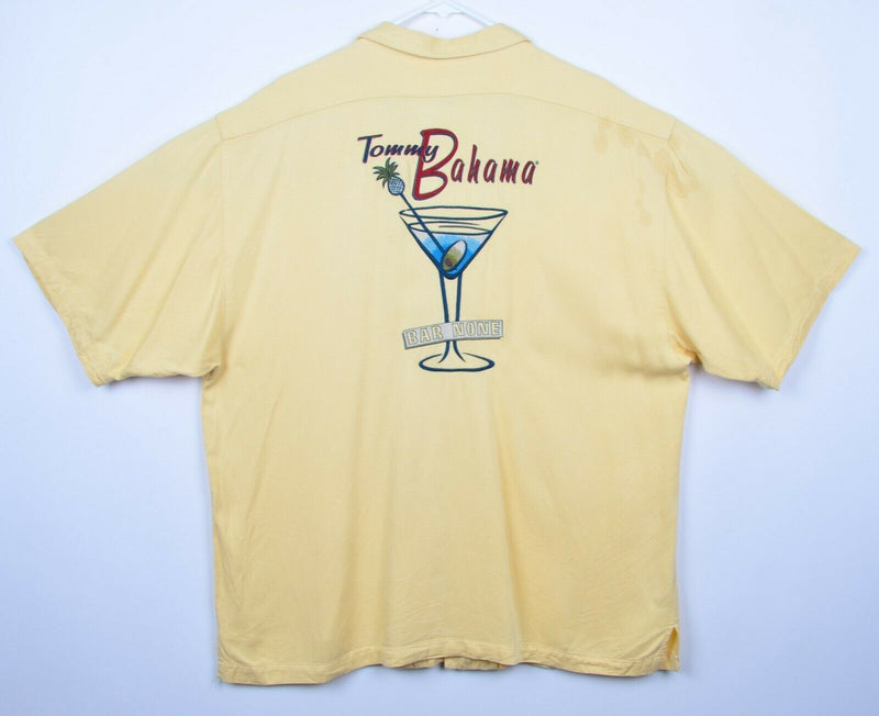 Tommy Bahama Men's Sz XL 100% Rayon Bar None Yellow Embroidered Aloha Shirt
