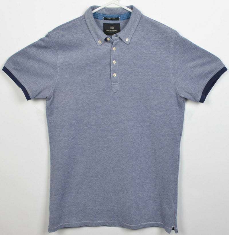 Scotch & Soda Men's Medium Heather Blue Contrast Trim Button-Down Polo Shirt