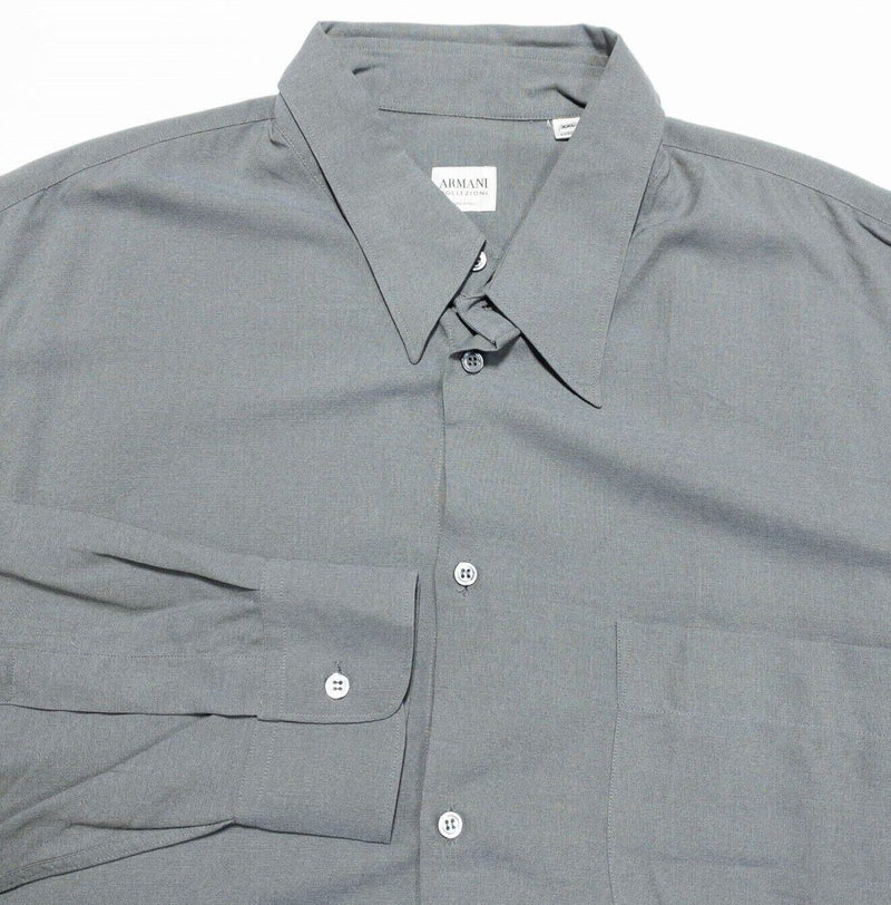 Armani Collezioni Shirt Men's 2XL Viscose Rayon Solid Gray Italy Long Sleeve