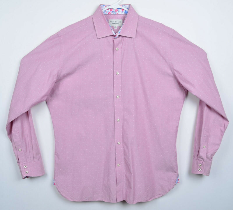 Ted Baker Men's 16 34/35 Flip Cuff Floral Pink Striped Endurance Dress Shirt