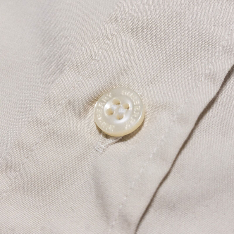 Burberry Brit Flip Cuff Shirt Men's Small Beige Tartan Accent Button-Up Logo