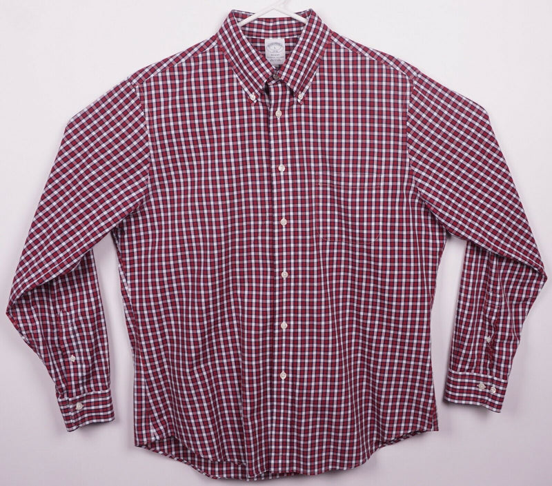 Brooks Brothers Men's Large Red White Check Button-Down Regent Dress Shirt