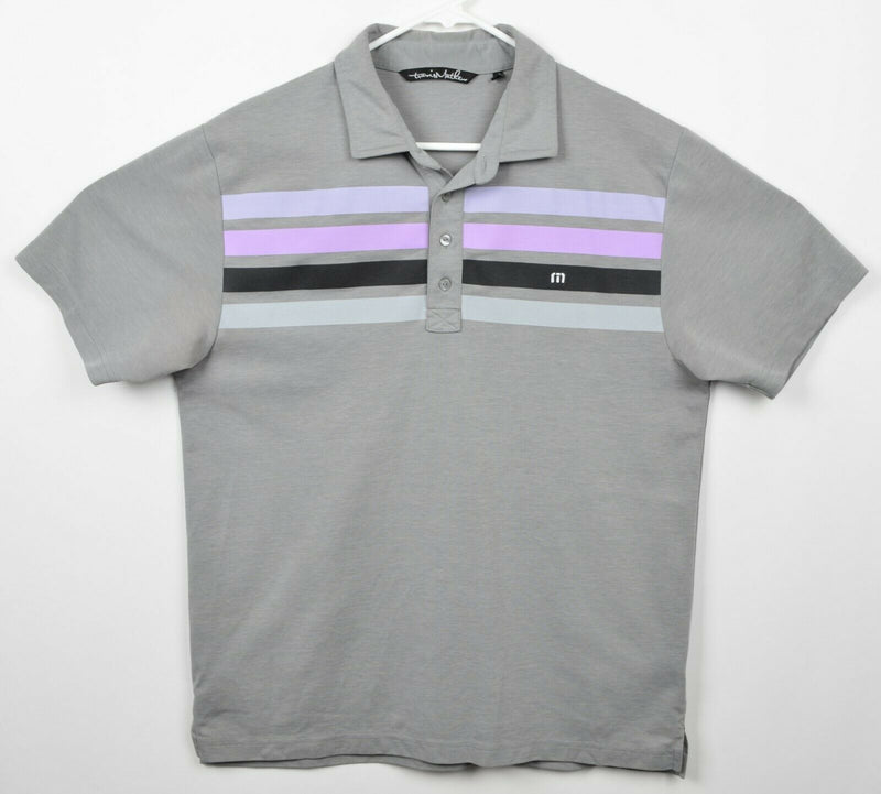 Travis Mathew Men's Large Gray Purple Stripe Pima Cotton Blend Golf Polo Shirt