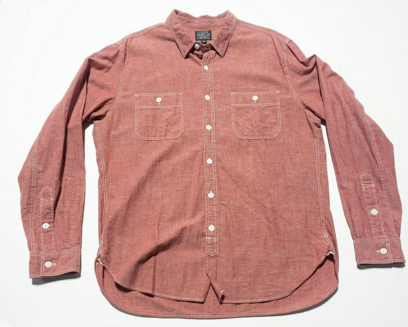 J. Crew Sporting Goods Red/Pink Chambray Shirt Cotton Linen Blend Men's Large