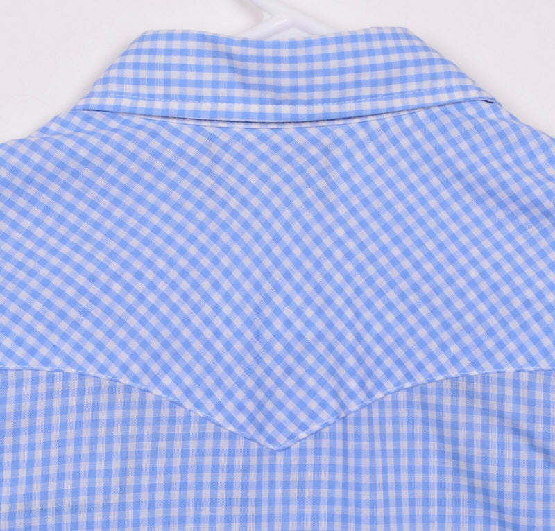 Vtg Wrangler Men's Sz Medium Pearl Snap Blue White Gingham Check Shirt