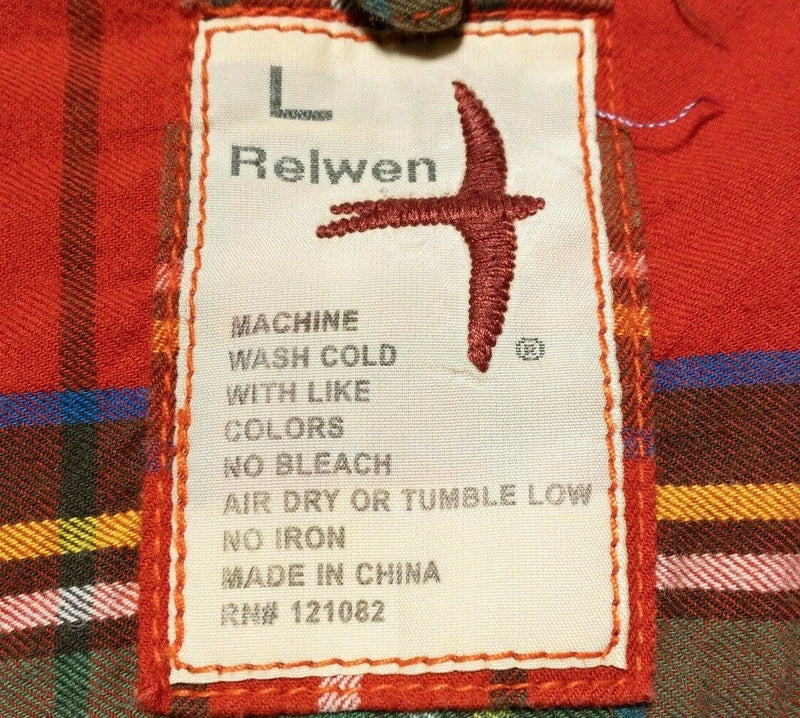 Relwen Flannel Shirt Red Green Tartan Plaid Button-Front Men's Large