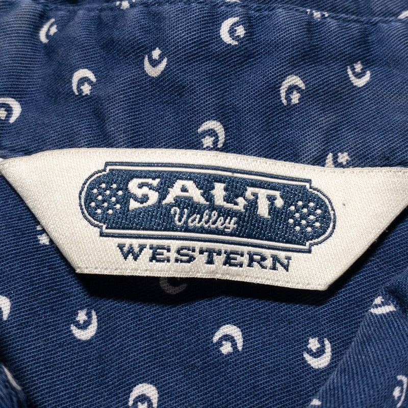 Salt Valley Western Shirt Men's Large Pearl Snap Polka Dot Blue Short Sleeve