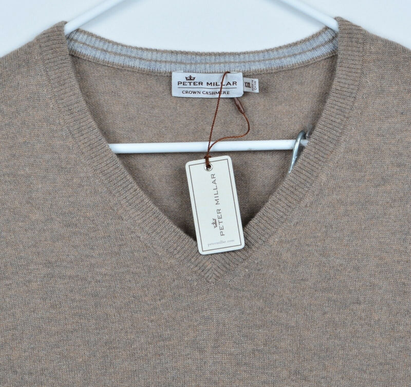 Peter Millar Men's 2XL Crown 100% Cashmere V-Neck Beige Pullover Sweater HOLES