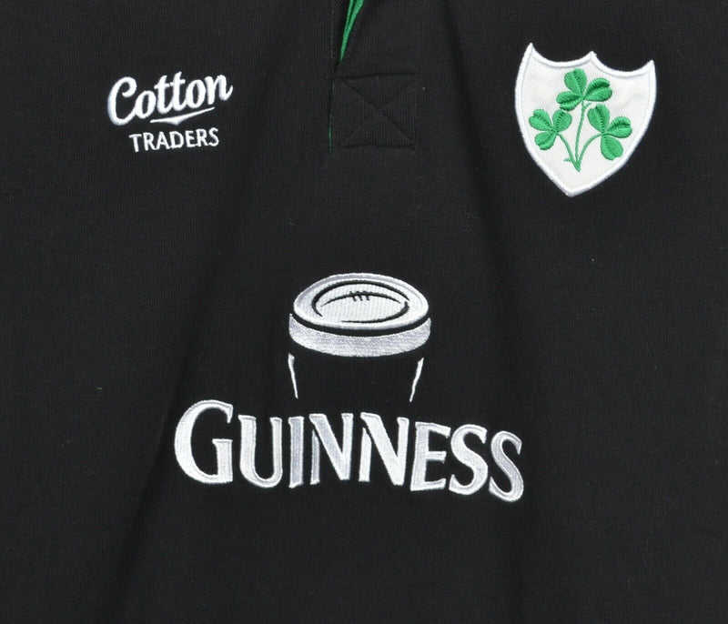 Guinness Men's XL Embroidered Irish Beer Black Cotton Traders Polo Rugby Shirt