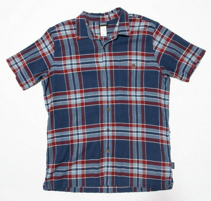 Patagonia Men's A/C Shirt Large Blue Red Plaid Hot Weather Short Sleeve Casual