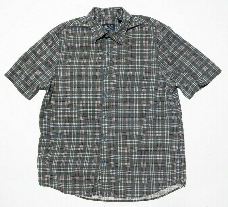 Nat Nast Silk Shirt Large Plaid Men's Green Casual Camp Bowling Button Shirt