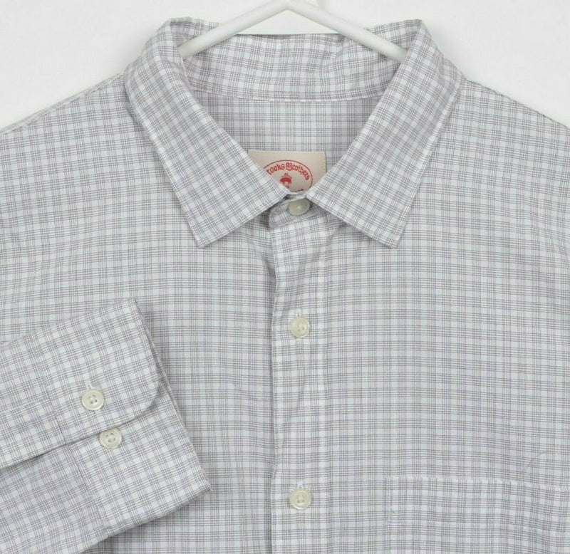 Brooks Brothers Red Fleece Men's Large White Plaid Button-Front Shirt