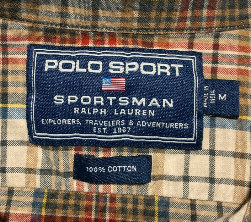 Polo Sport Ralph Lauren Shirt Medium Men's Madras Plaid Sportsman Short Sleeve