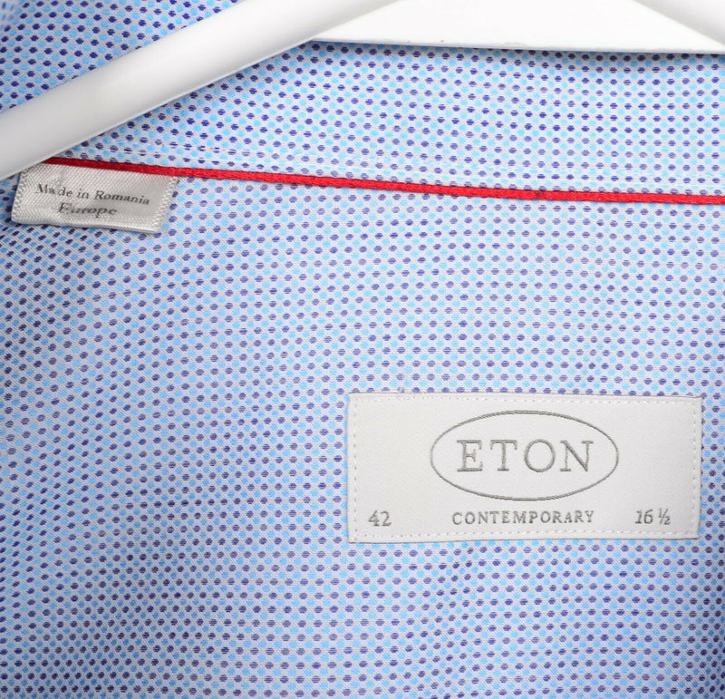 ETON Contemporary Men's 16.5/42 Blue Polka Dot Button-Front Dress Shirt