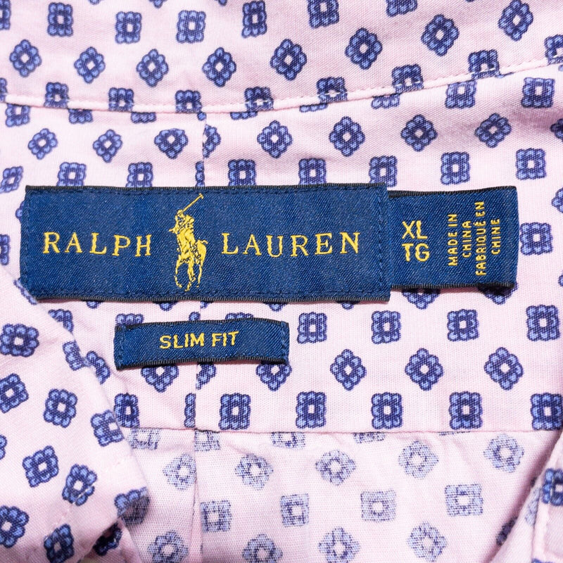 Polo Ralph Lauren Shirt Men's XL Slim Fit Pink Geometric Diamond Button-Down