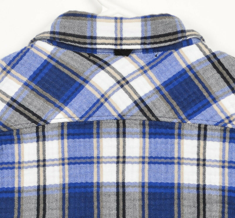 Rag & Bone Men’s Large Blue Plaid Cotton Blend Designer Button-Front Shirt