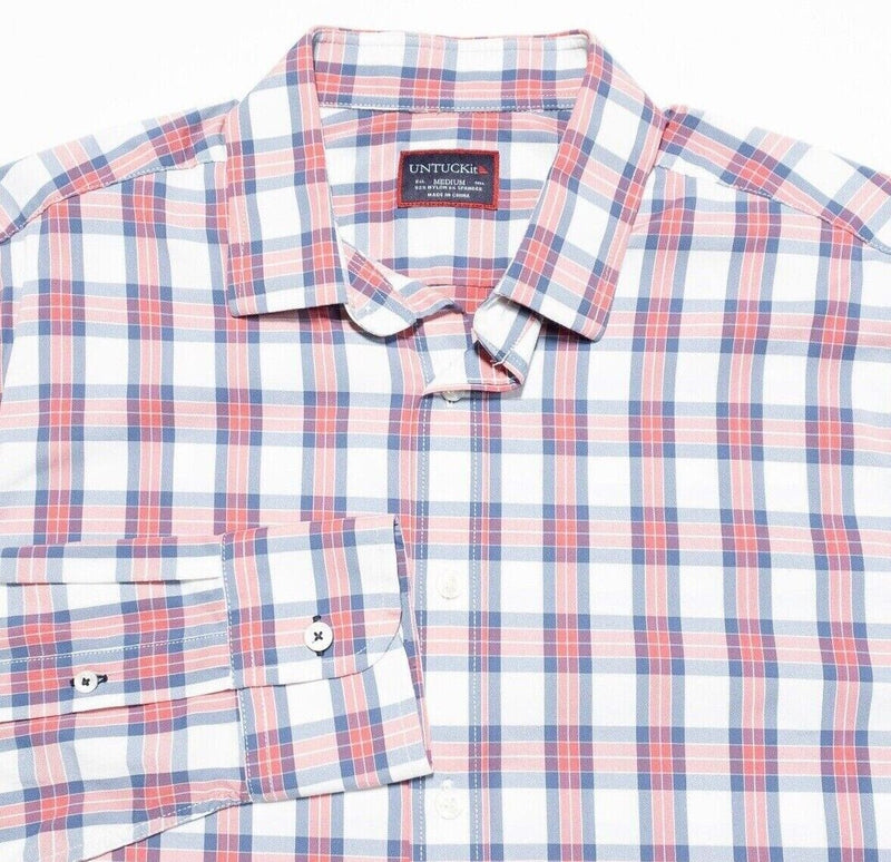 UNTUCKit Performance Medium Men's Shirt Nylon Wicking Long Sleeve Red Blue Plaid