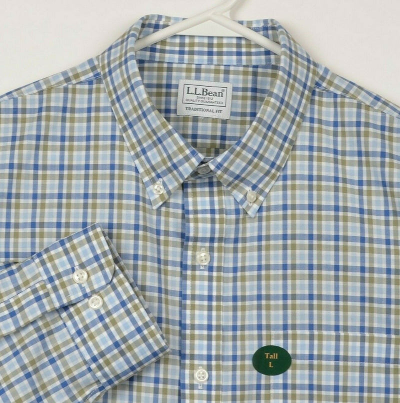 L.L. Bean Men's LT Large Tall Traditional Fit Blue Plaid Check Button-Down Shirt