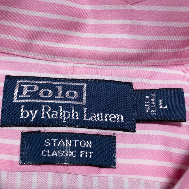 Polo Ralph Lauren Dress Shirt Men's Large Pink Striped Stanton Preppy Business