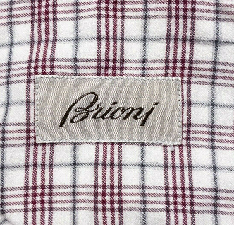 Brioni 16.5 Dress Shirt Red Plaid Long Sleeve Italian Button-Down Designer Soft