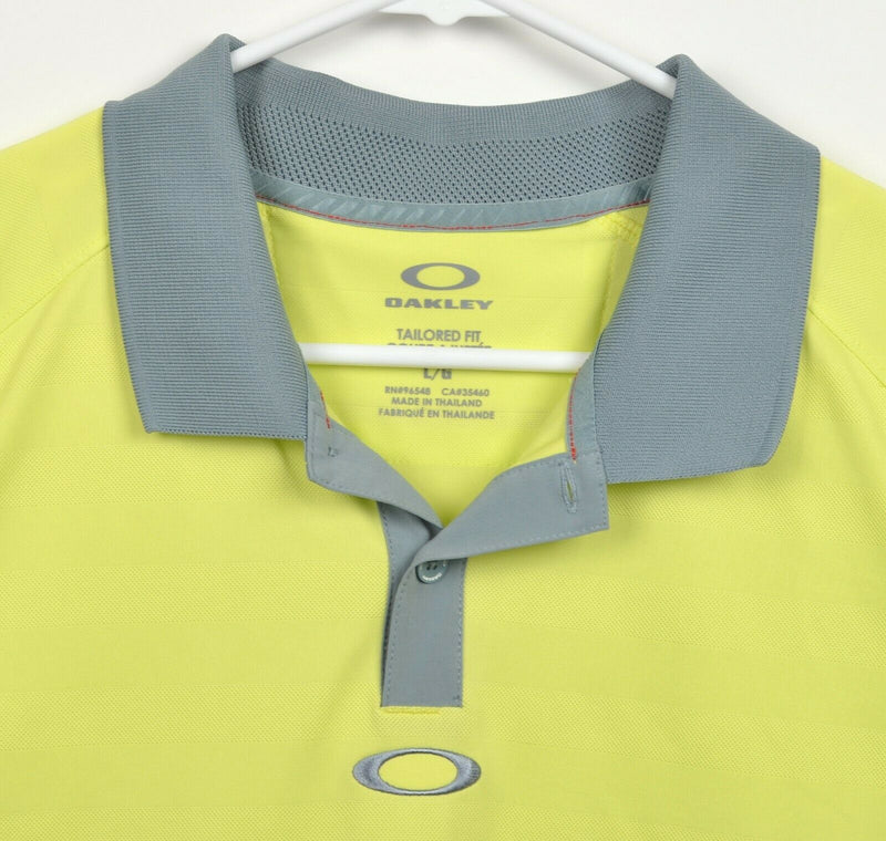 Oakley Hydrolix Men's Sz Large Tailored Fit Neon Yellow Gray Golf Polo Shirt