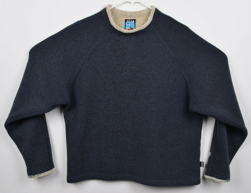 Vtg Alf Kuhl Women's Sz XL Sweater Fleece Navy Blue Sherpa Turtleneck Sweater