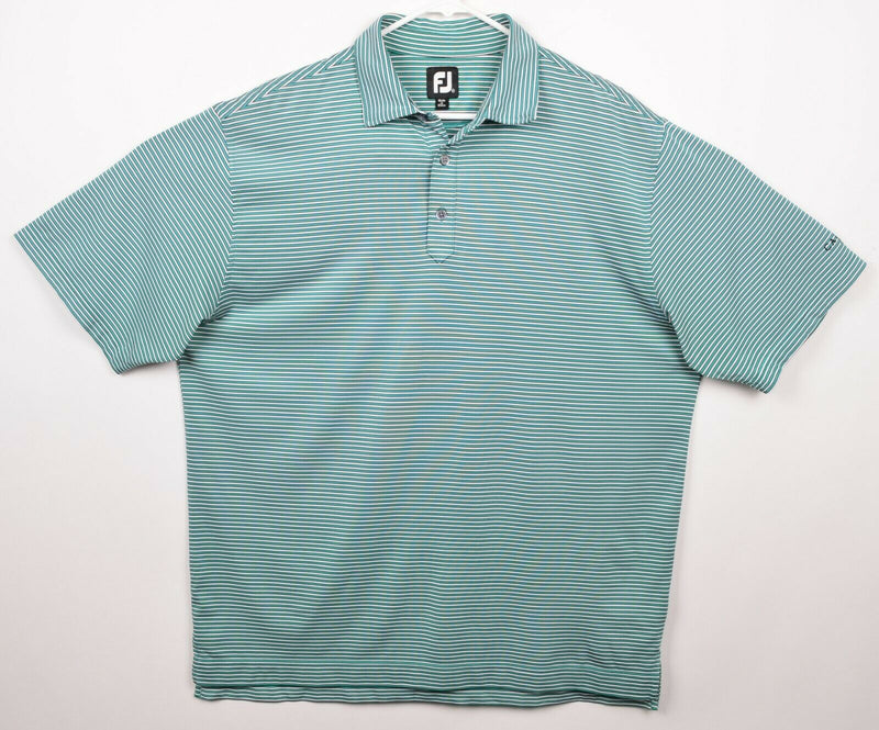 FootJoy Men's Sz XL Green/Blue Striped FJ Performance Golf Polo Shirt Cascata