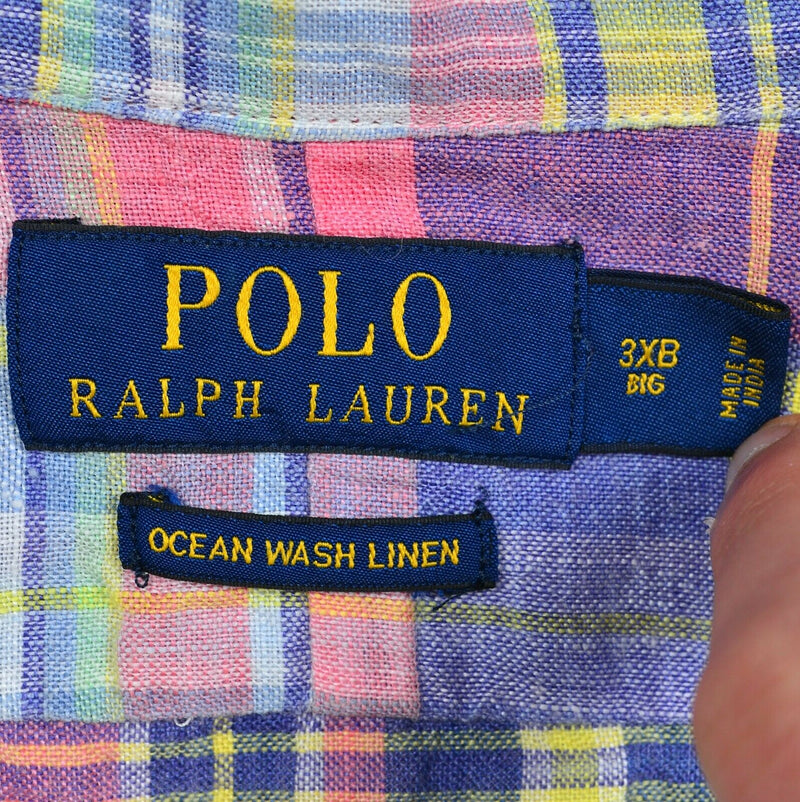 Polo Ralph Lauren Men's 3XB Ocean Wash Linen Green Yellow Colorful Plaid Shirt