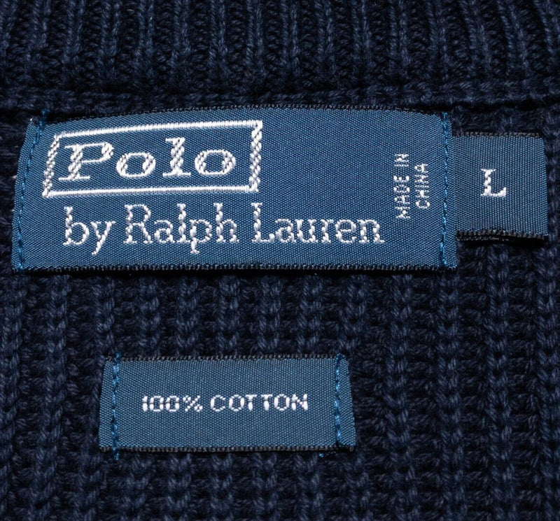 Polo Ralph Lauren Cardigan Sweater Mens Large Shawl Collar Knit Navy Blue Cotton