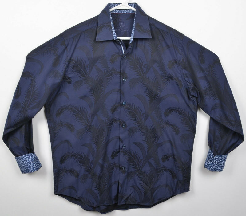 Bugatchi Uomo Men's Medium Classic Fit Flip Cuff Navy Floral Button-Front Shirt