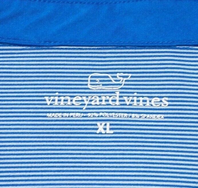 Vineyard Vines Performance Polo XL Men's Shirt Blue Striped Wicking Whale Preppy