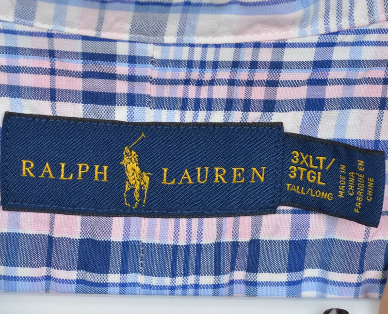 Polo Ralph Lauren Men's 3XLT (Tall) Seersucker Pink Plaid Pony Button-Down Shirt