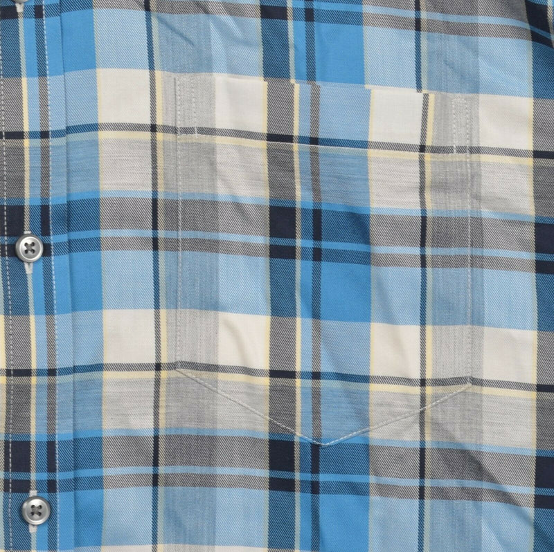 LL Bean Men's 2XL Traditional Fit Wrinkle Free Blue Gray Plaid Button-Down Shirt